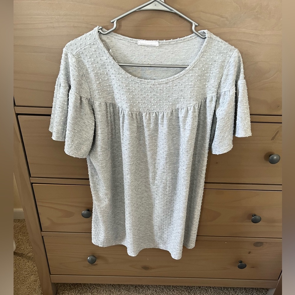 First Love Swiss Dot s/s Gray Women's Top